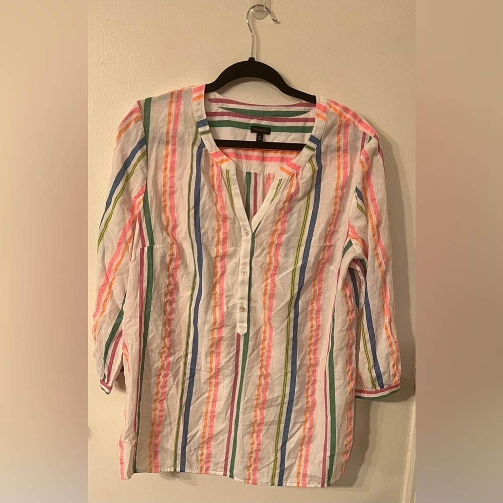 Talbots Xl Rainbow Stripe Tunic Top Button Front … - image 2